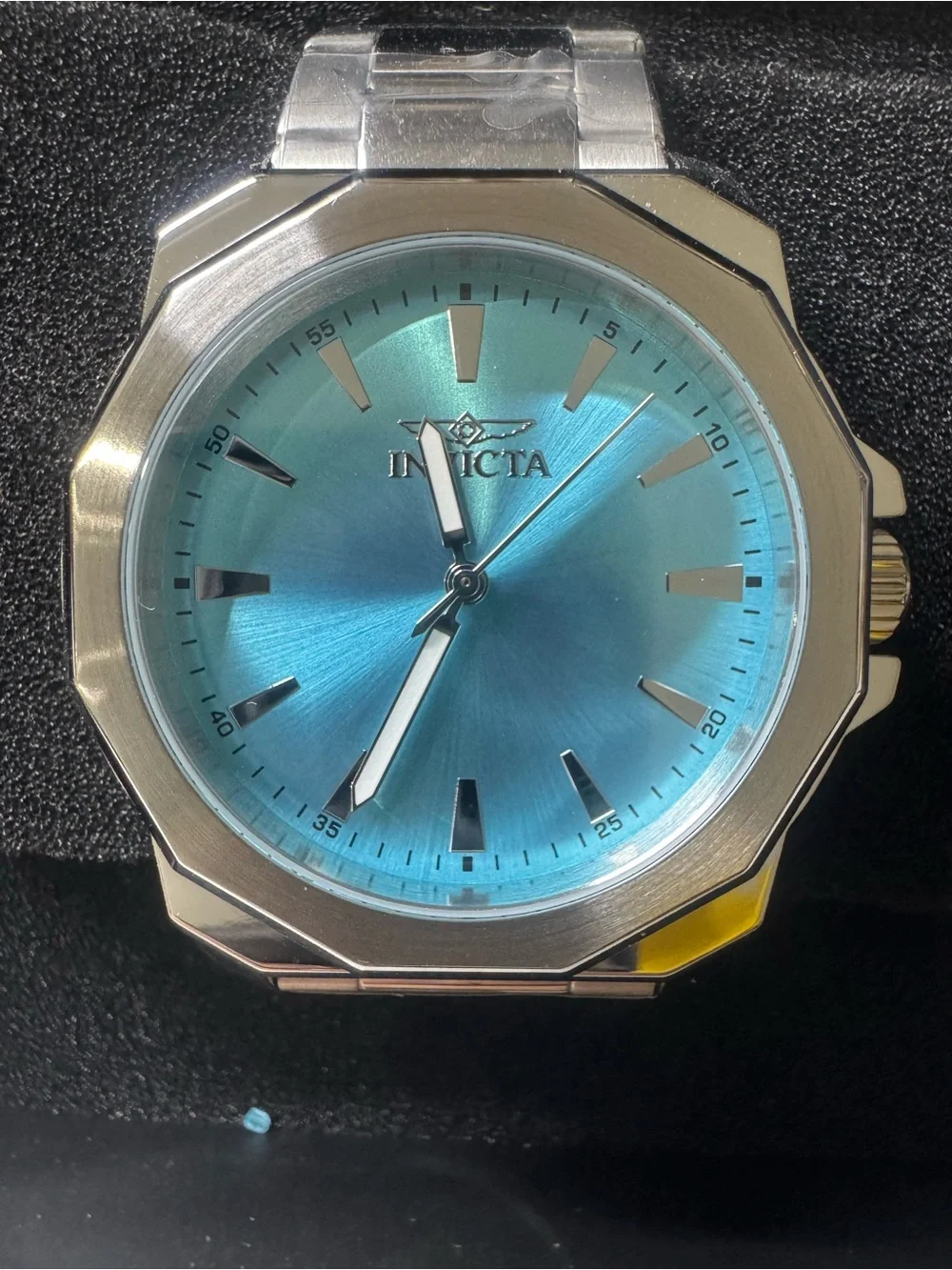 #163 Invicta Silver Case Watch with Turquoise Blue Dial